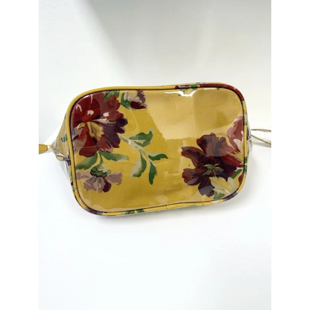Cinq à Sept Mustard Floral Oversized XL Cosmetic Makeup Bag
